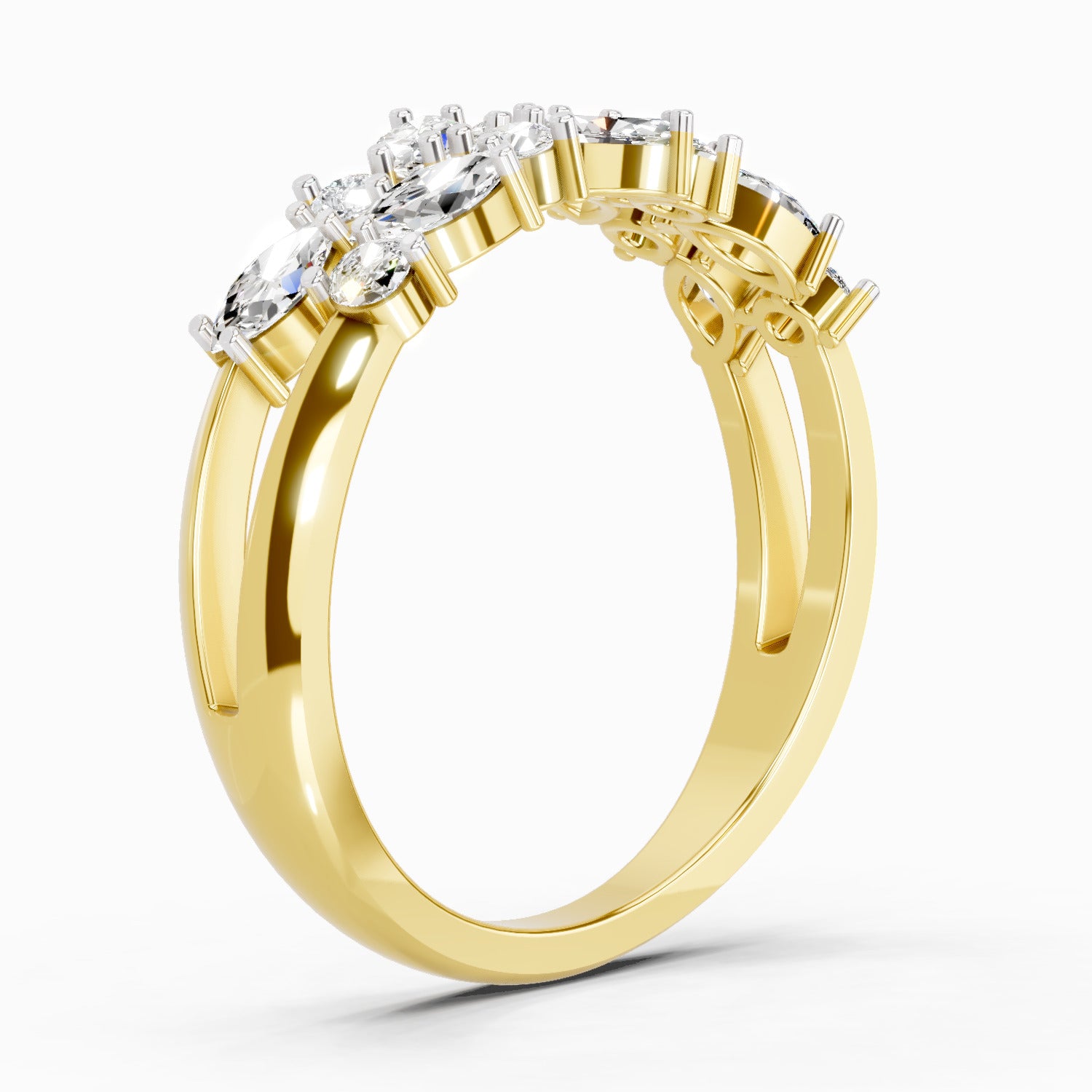 0.7 Ct Marquise And Round Cluster Ring | 14K Yellow Gold