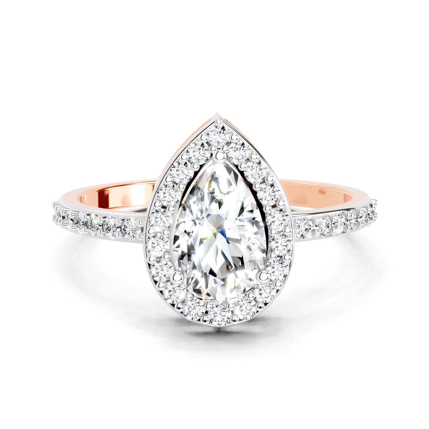 1.22 Ct Pear Halo Diamond Engagement Ring | 14K Rose Gold