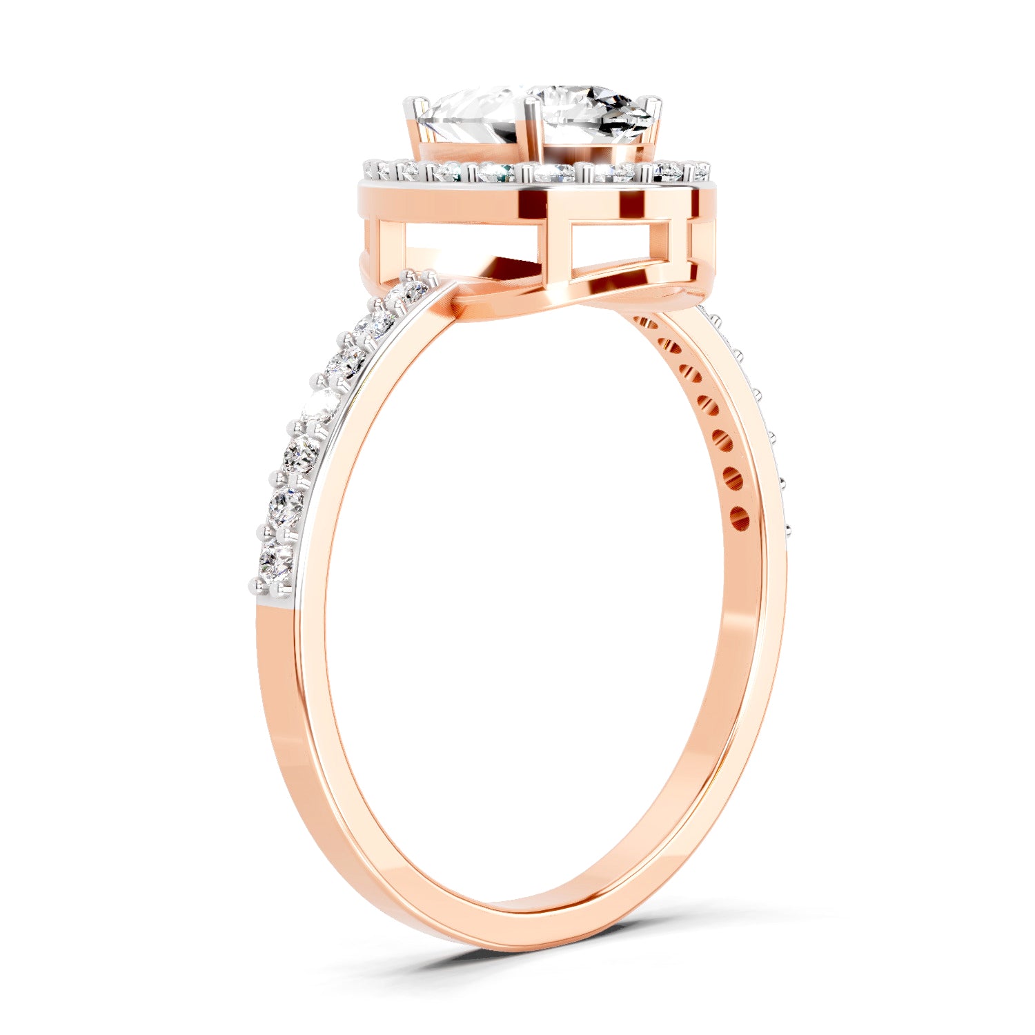 1.22 Ct Pear Halo Diamond Engagement Ring | 14K Rose Gold