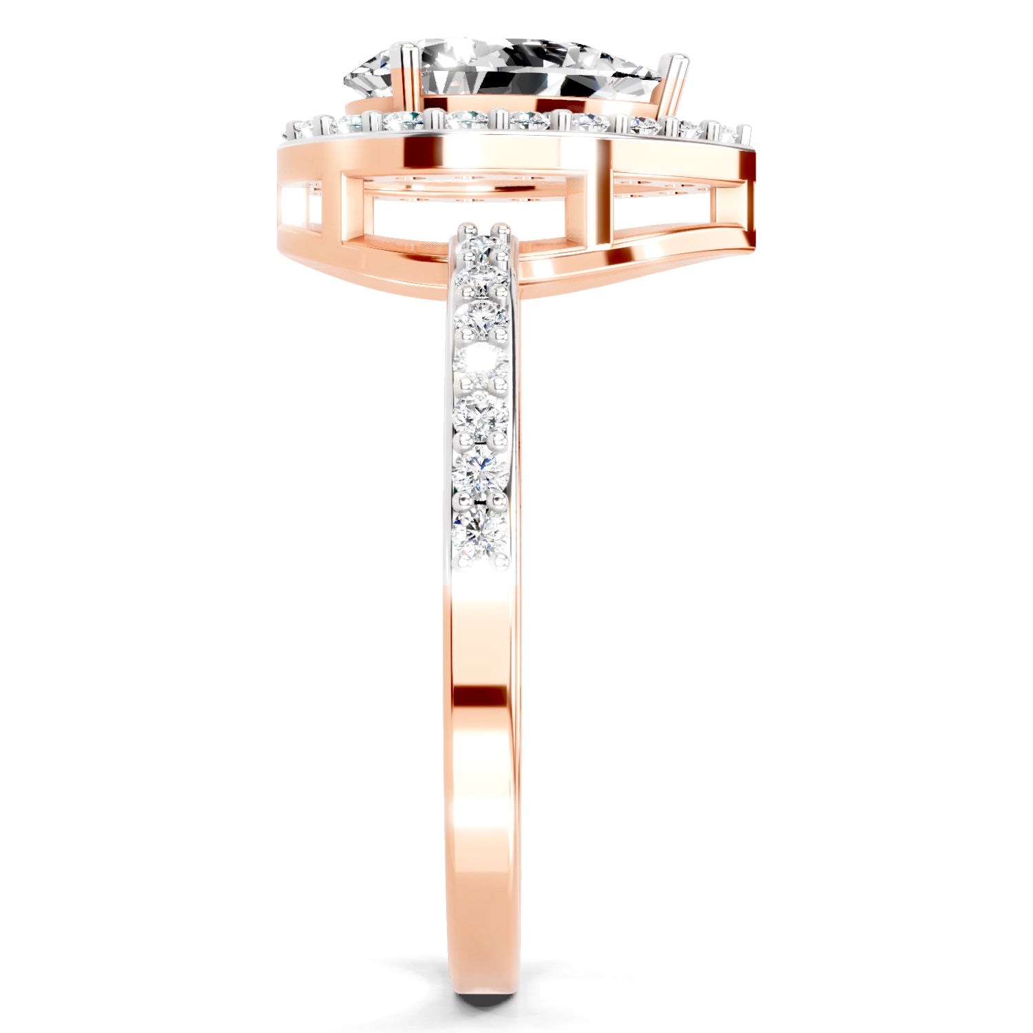 1.22 Ct Pear Halo Diamond Engagement Ring | 14K Rose Gold