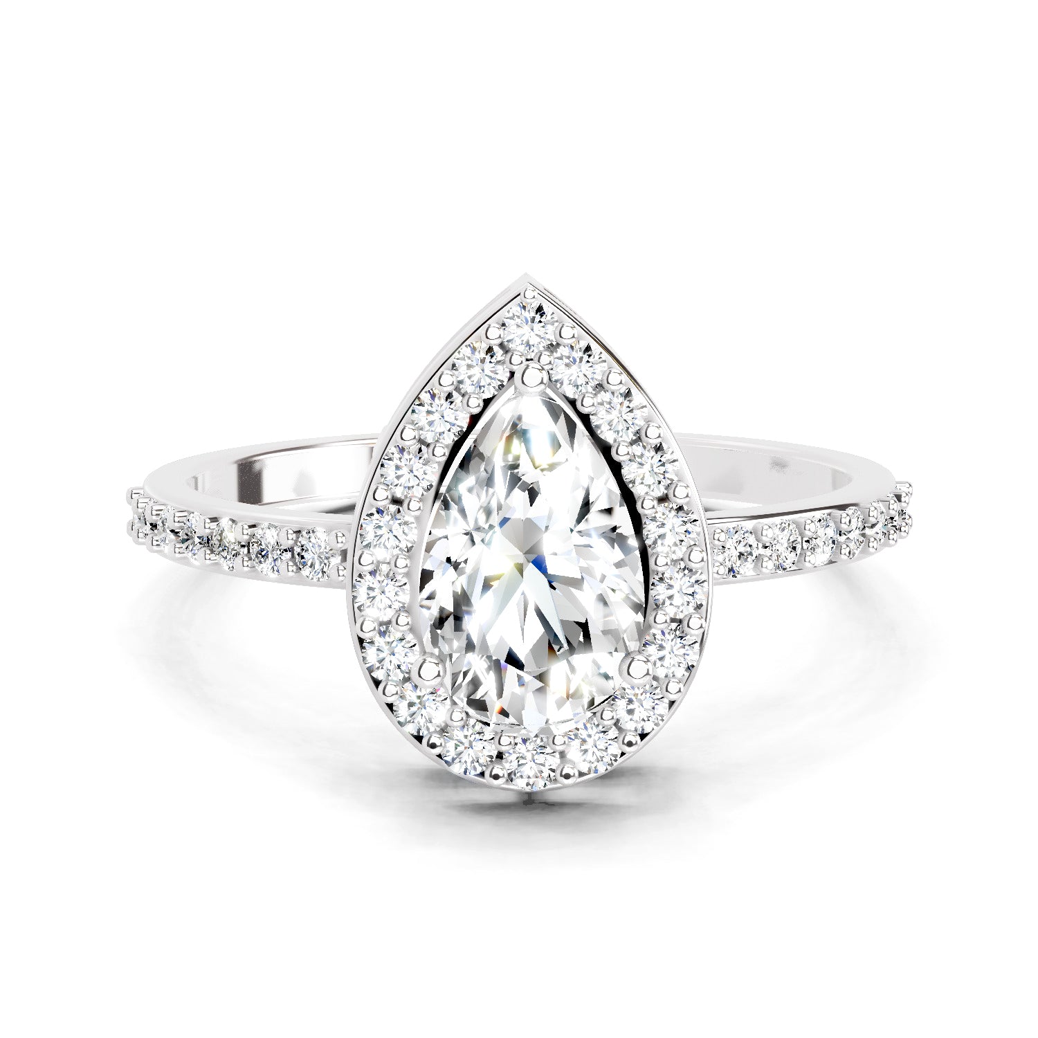 1.22 Ct Pear Halo Diamond Engagement Ring | 14K White Gold