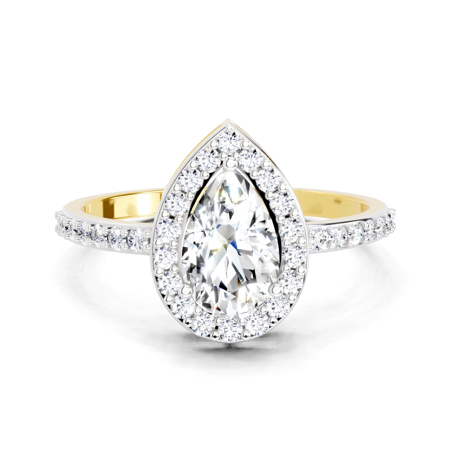 1.22 Ct Pear Halo Diamond Engagement Ring | 14K Yellow Gold