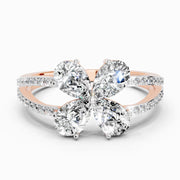 1.38 Ct Pear Shape Diamond Clover Ring | 14K Rose Gold