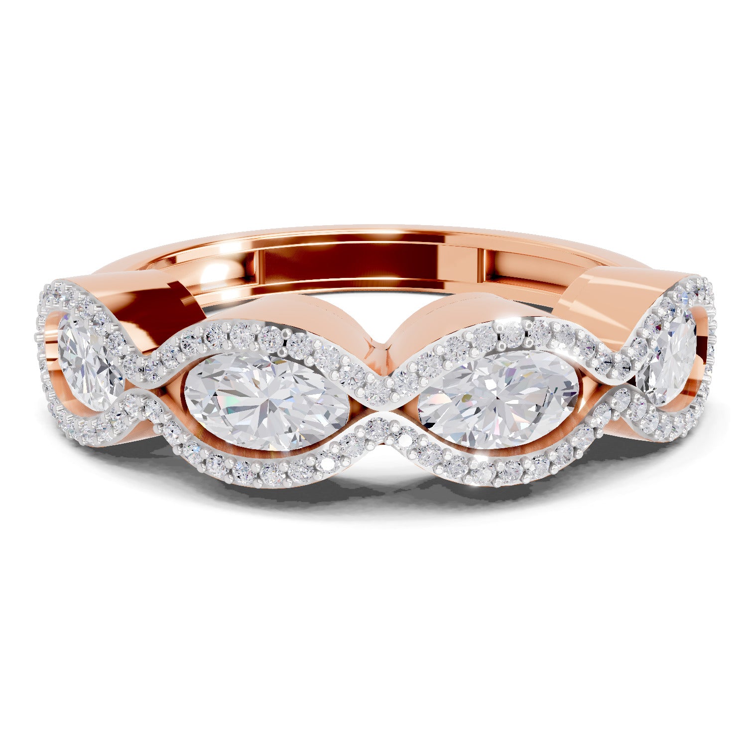 1.64 Carat Oval Shape Halo Wave Engagement Ring | 14K Rose Gold