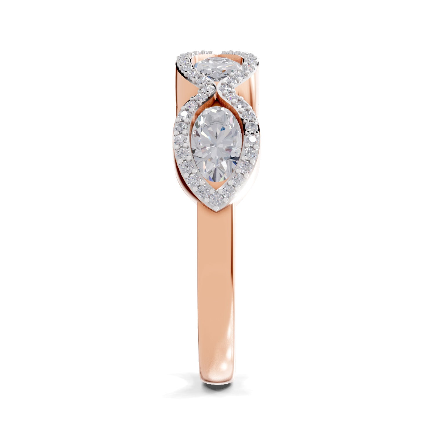 1.64 Carat Oval Shape Halo Wave Engagement Ring | 14K Rose Gold