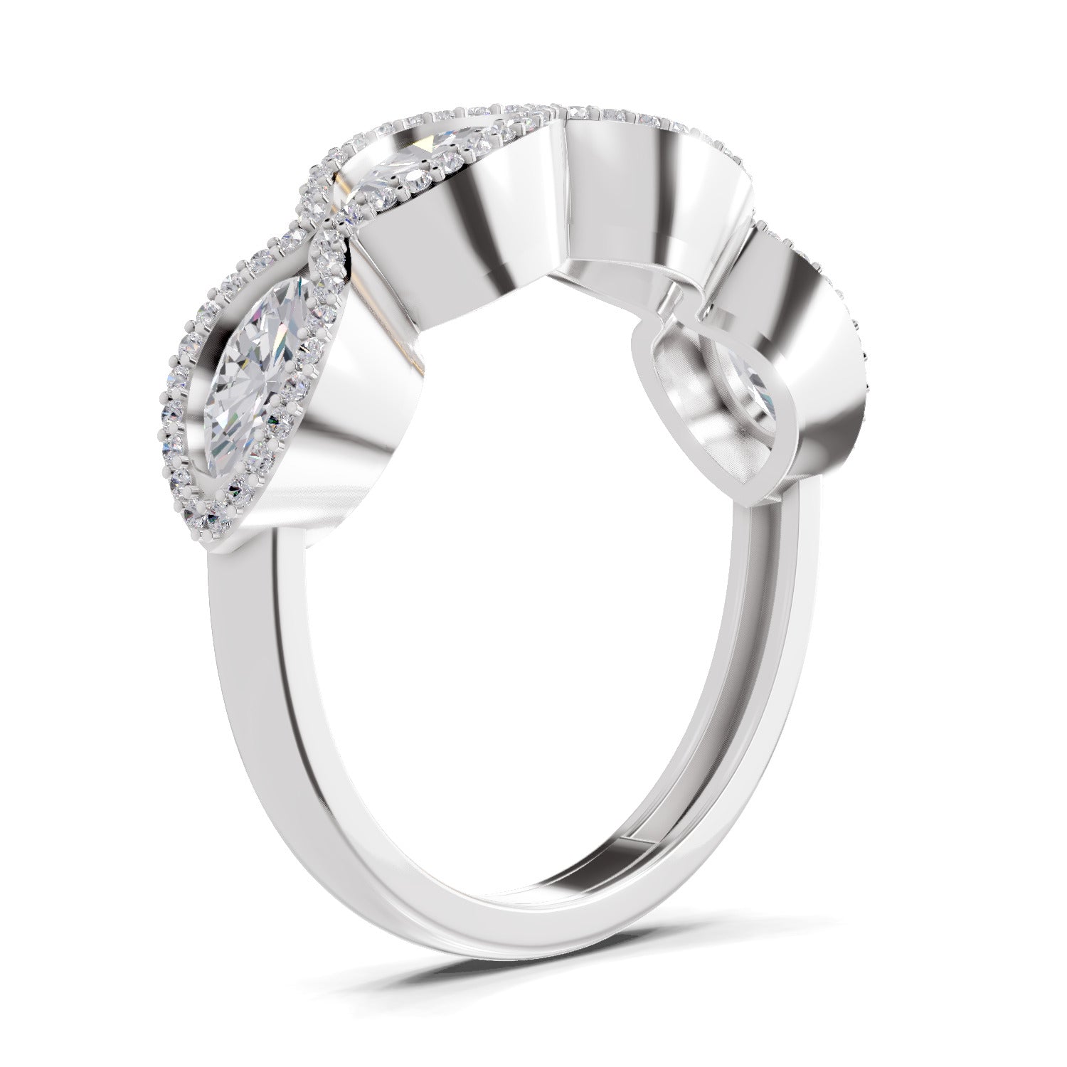 1.64 Carat Oval Shape Halo Wave Engagement Ring | 14K White Gold