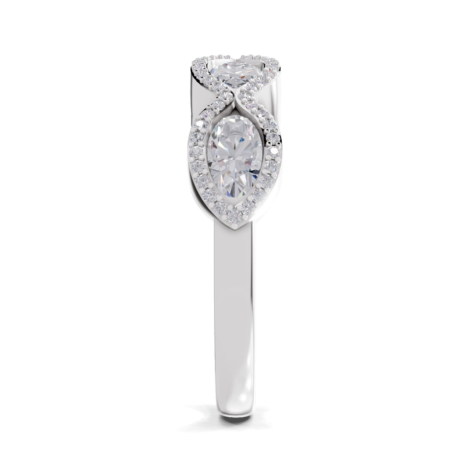1.64 Carat Oval Shape Halo Wave Engagement Ring | 14K White Gold