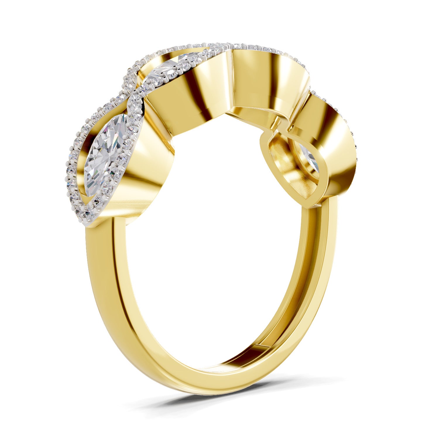 1.64 Carat Oval Shape Halo Wave Engagement Ring | 14K Yellow Gold
