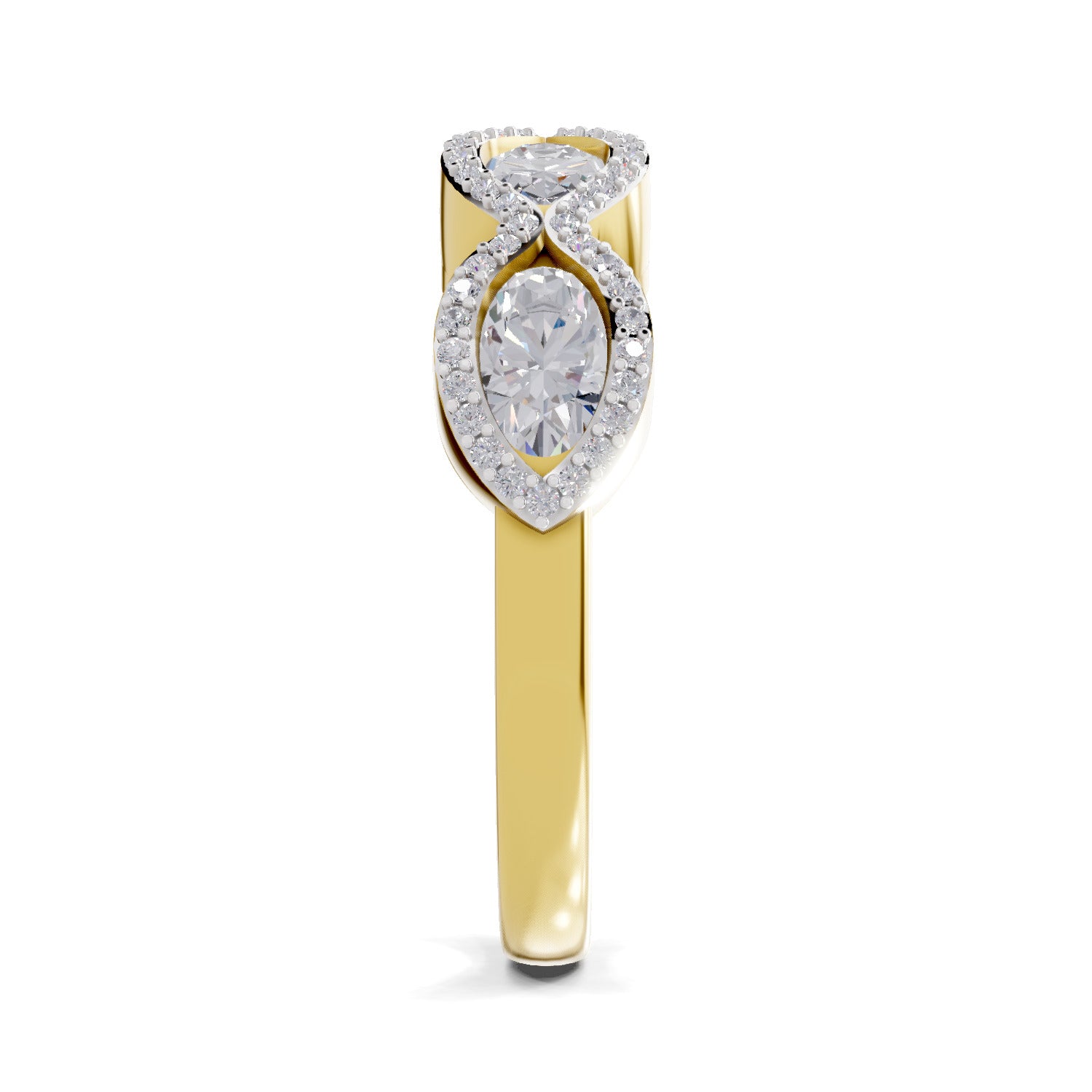 1.64 Carat Oval Shape Halo Wave Engagement Ring | 14K Yellow Gold