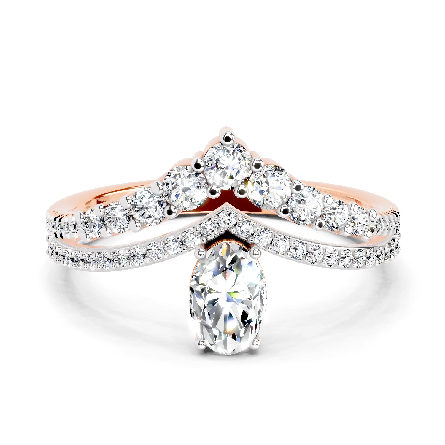 0.82 Ct Oval Diamond Crown Ring Set | 14K Rose Gold