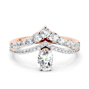 0.82 Ct Oval Diamond Crown Ring Set | 14K Rose Gold