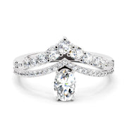 0.82 Ct Oval Diamond Crown Ring Set | 14K White Gold