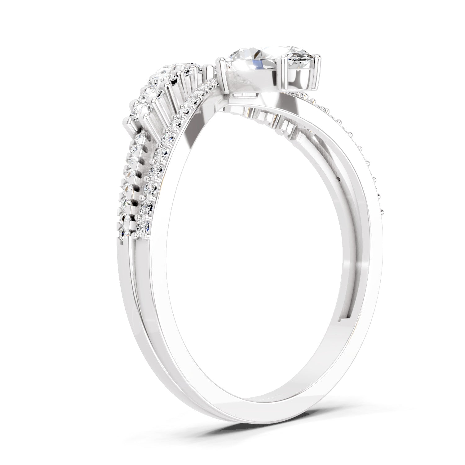 0.82 Ct Oval Diamond Crown Ring Set | 14K White Gold
