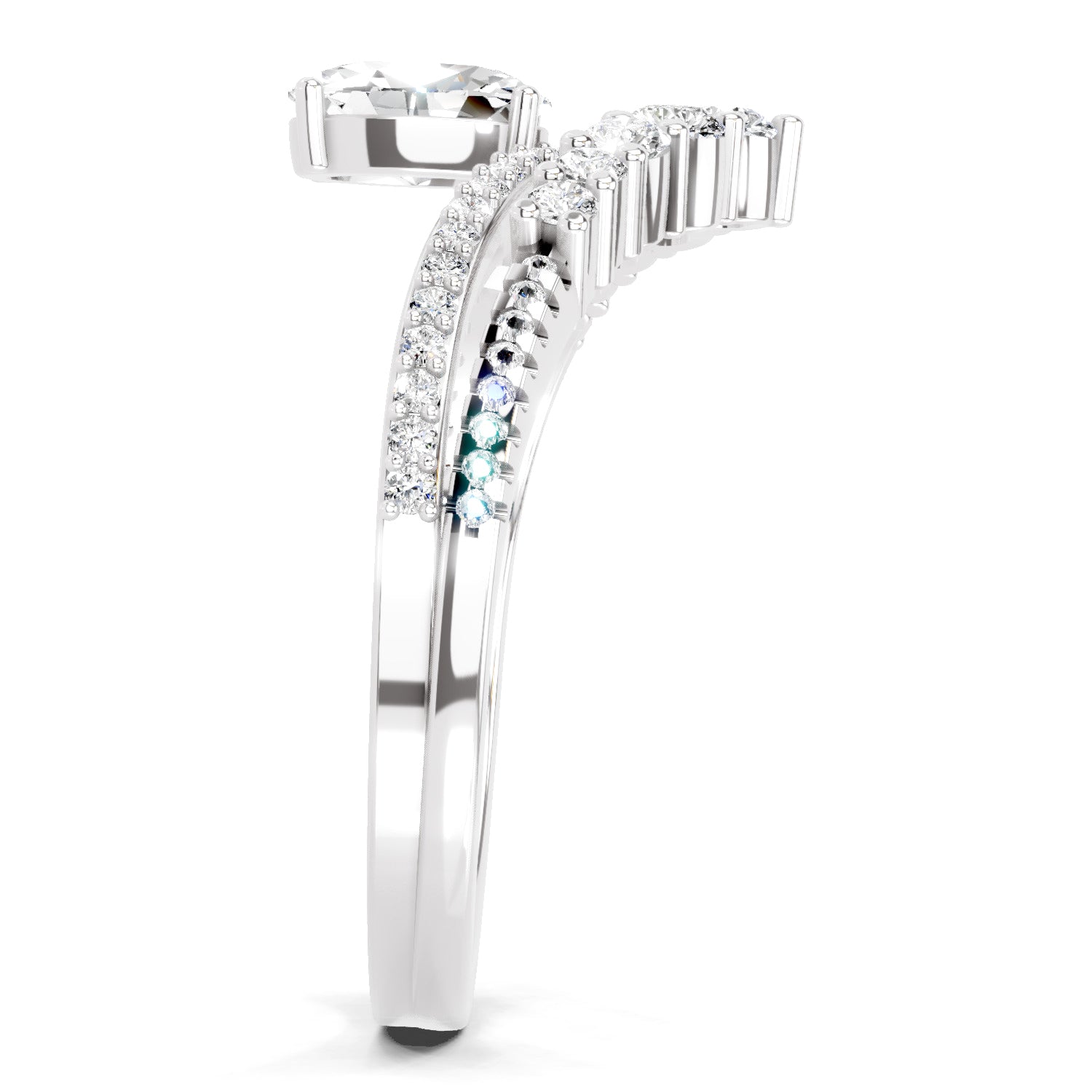 0.82 Ct Oval Diamond Crown Ring Set | 14K White Gold