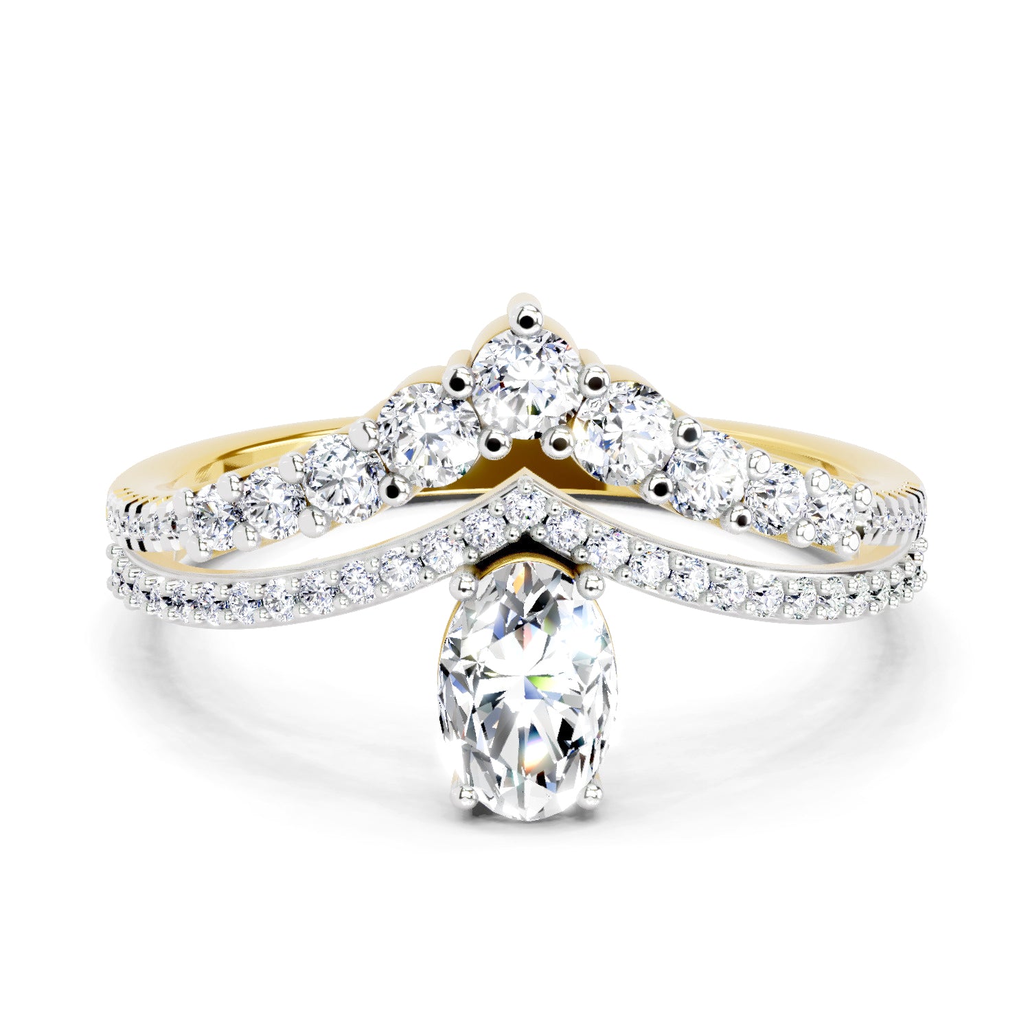 0.82 Ct Oval Diamond Crown Ring Set | 14K Yellow Gold