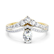 0.82 Ct Oval Diamond Crown Ring Set | 14K Yellow Gold