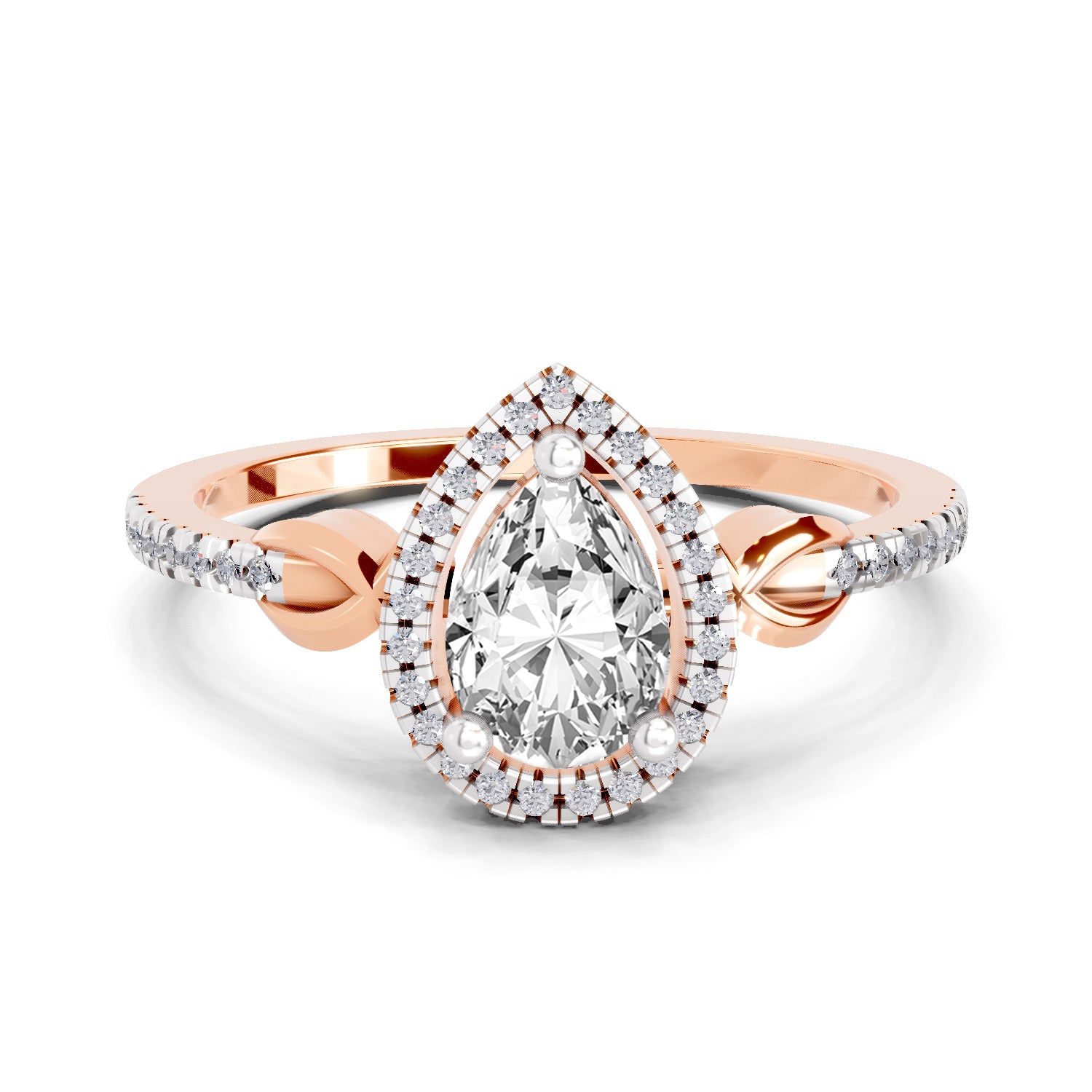 0.62 Carat Pear Shape Halo Engagement Ring | 14K Rose Gold
