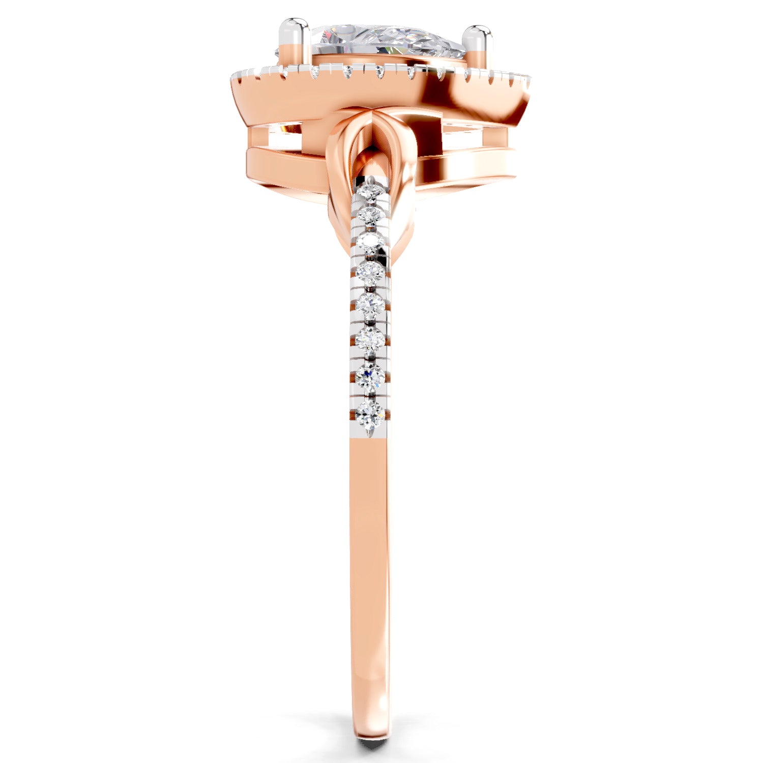0.62 Carat Pear Shape Halo Engagement Ring | 14K Rose Gold