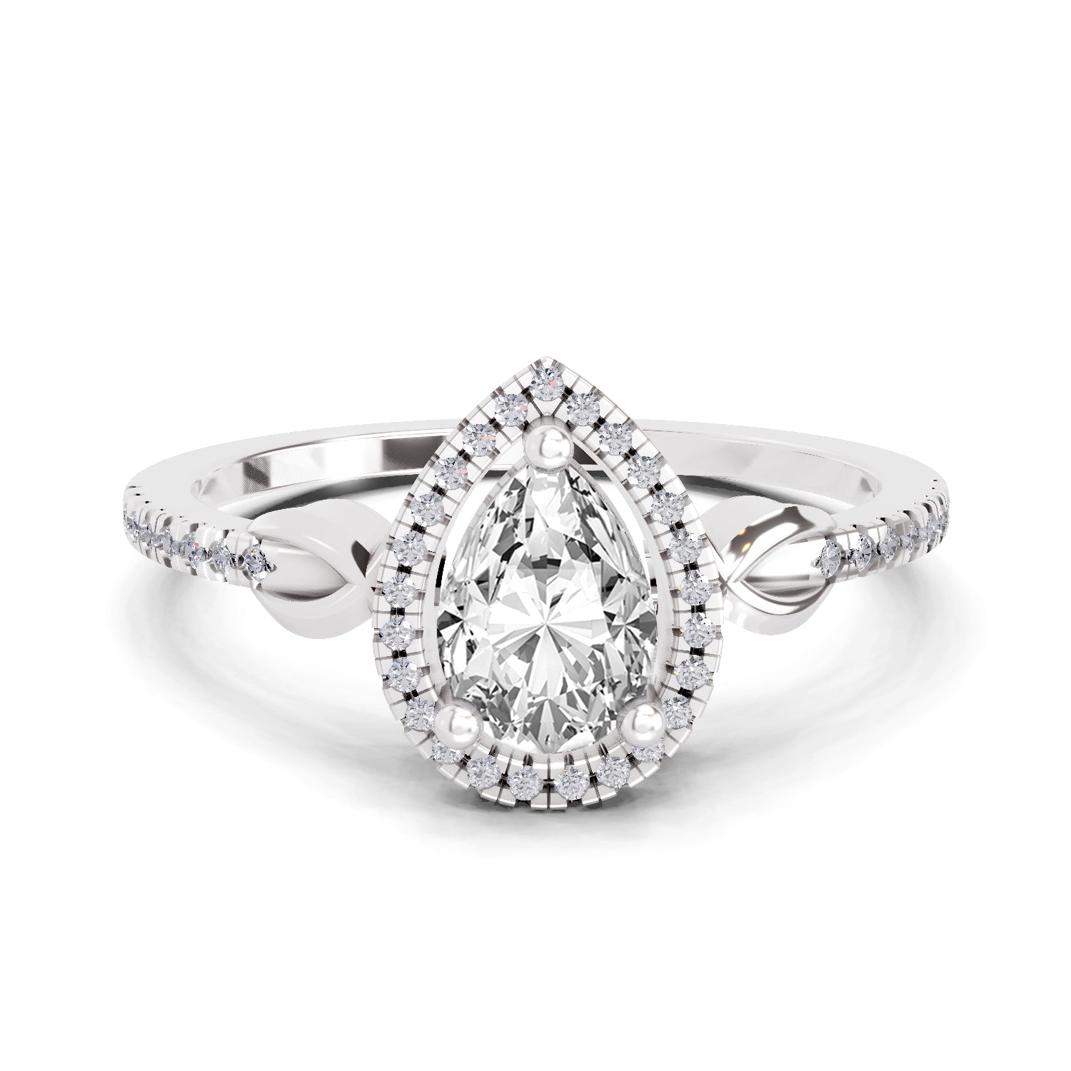 0.62 Carat Pear Shape Halo Engagement Ring | 14K White Gold