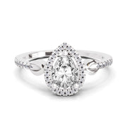 0.62 Carat Pear Shape Halo Engagement Ring | 14K White Gold