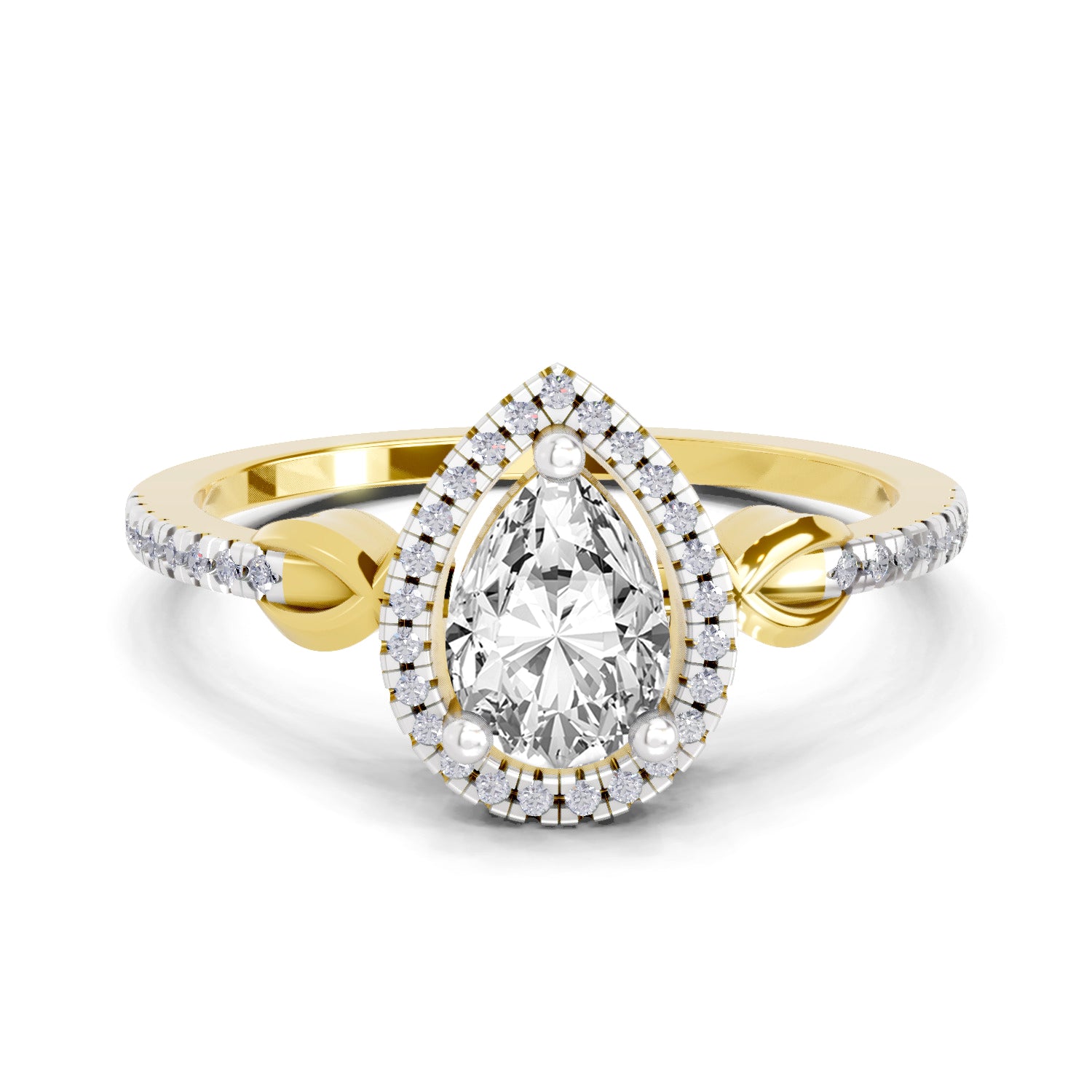 0.62 Carat Pear Shape Halo Engagement Ring | 14K Yellow Gold