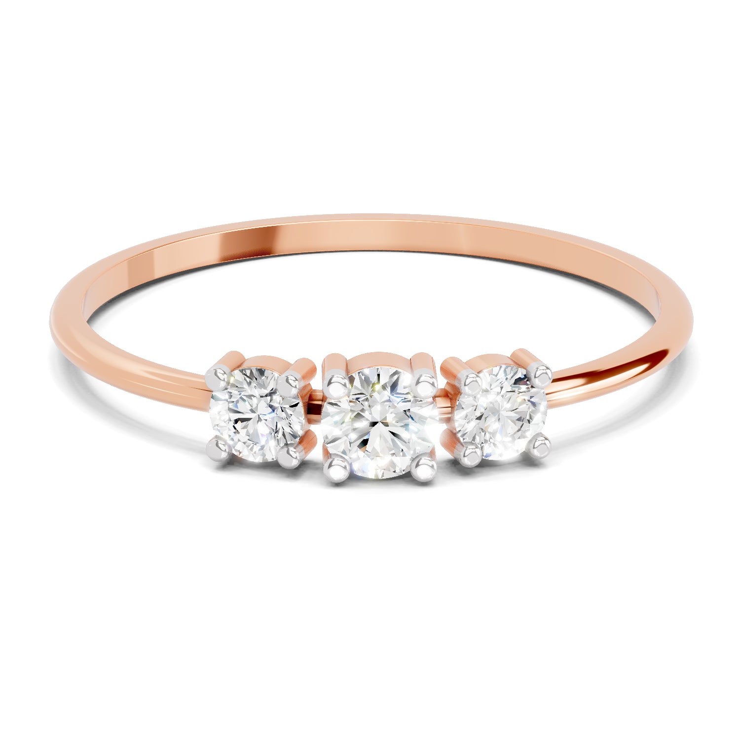 0.24 Ct Three Stone Diamond Engagement Ring | 14K Rose Gold