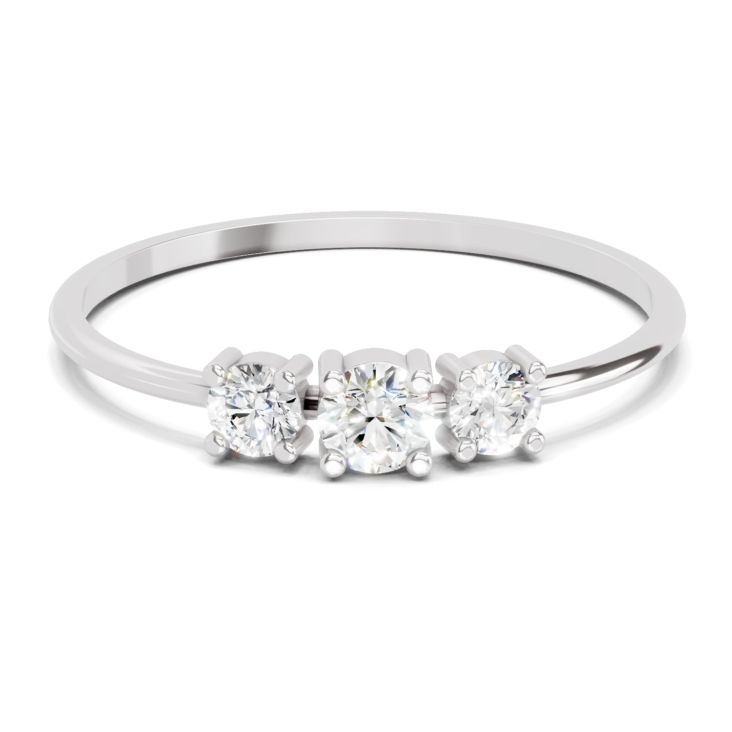0.24 Ct Three Stone Diamond Engagement Ring | 14K White Gold