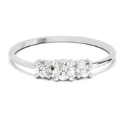 0.24 Ct Three Stone Diamond Engagement Ring | 14K White Gold