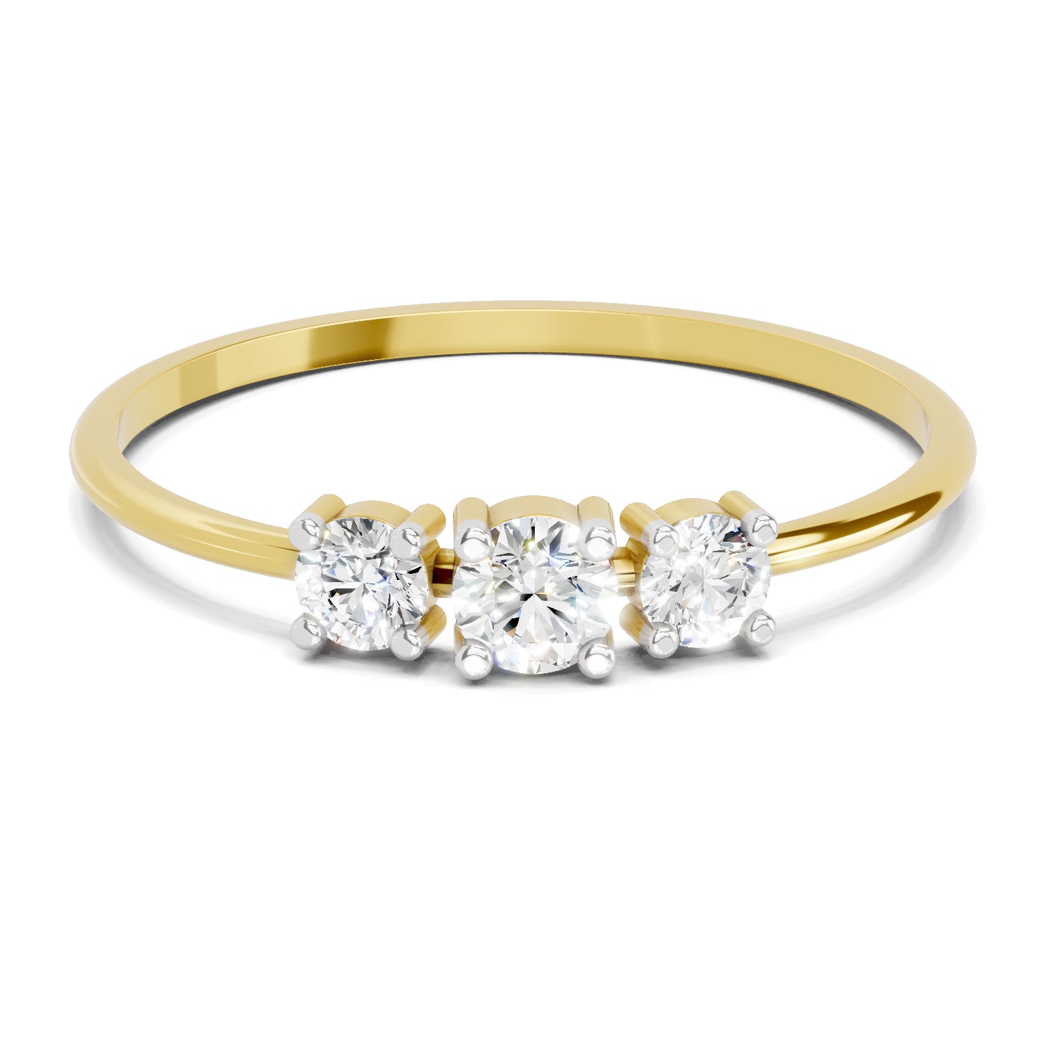 0.24 Ct Three Stone Diamond Engagement Ring | 14K Yellow Gold