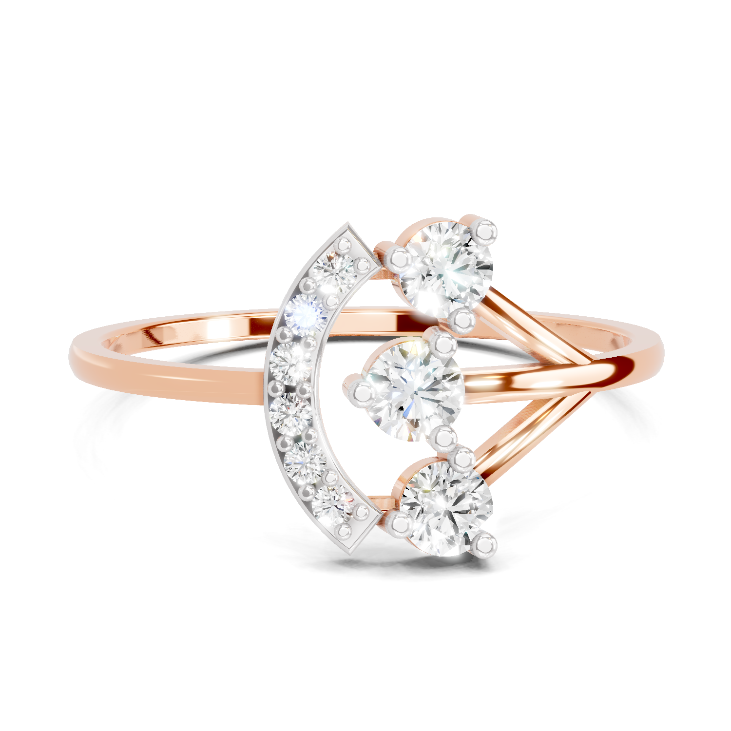 Sparkles Lab Grown Diamond 0.3 Carat Arc Three Stone Diamond Ring| 14K Rose Gold