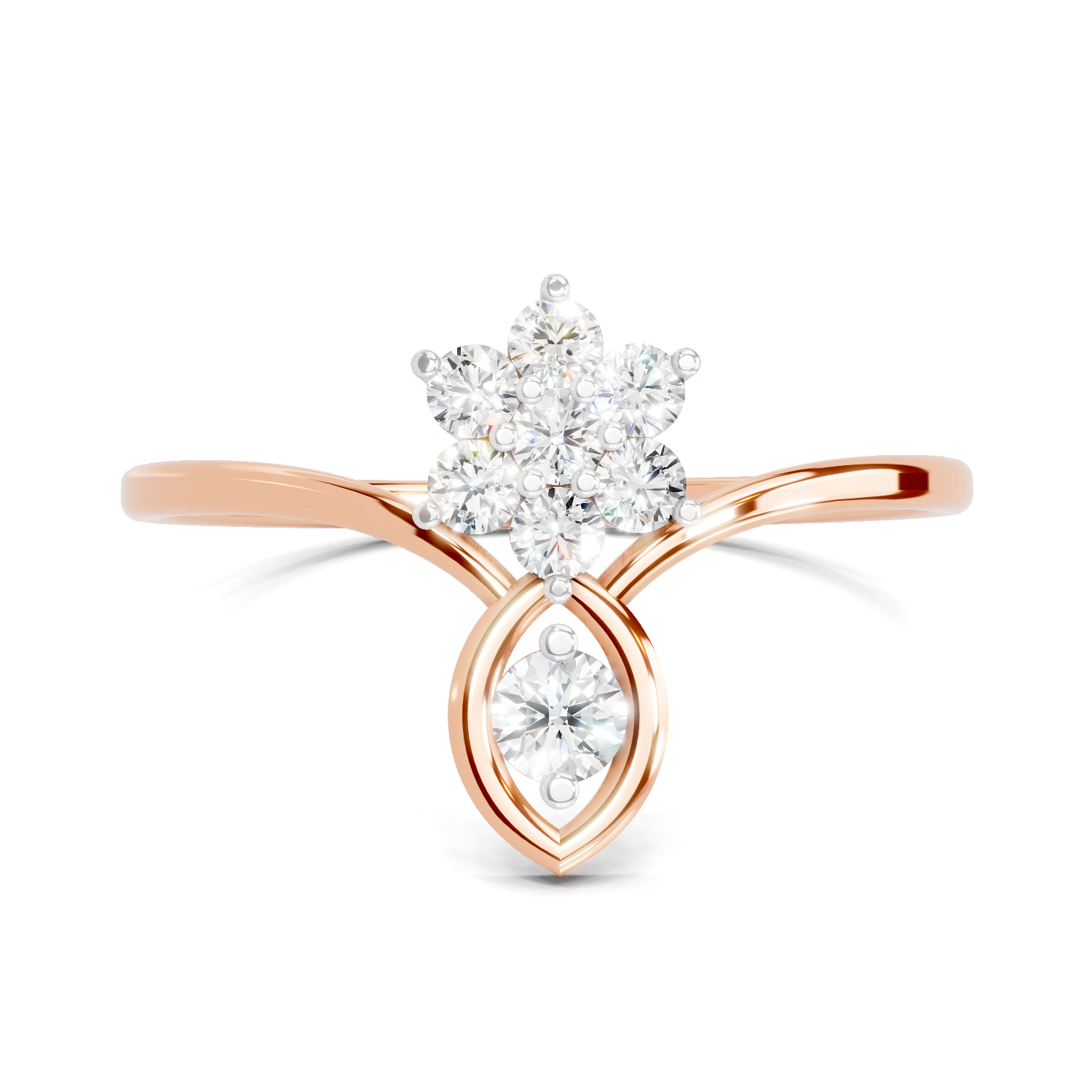 Sparkles Lab Grown Diamond 0.24 V-Shaped Floral Halo Ring| 14K Rose Gold