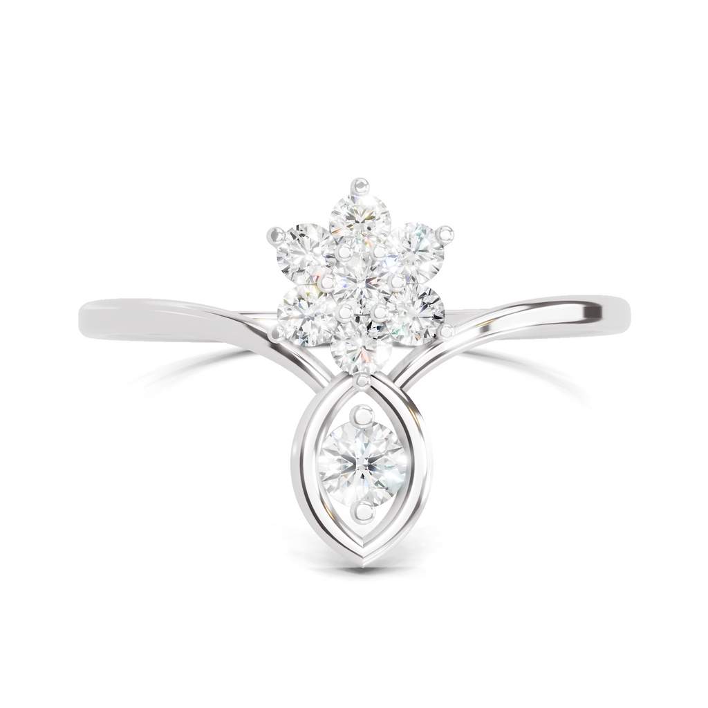 Sparkles Lab Grown Diamond 0.24 V-Shaped Floral Halo Ring| 14K White Gold
