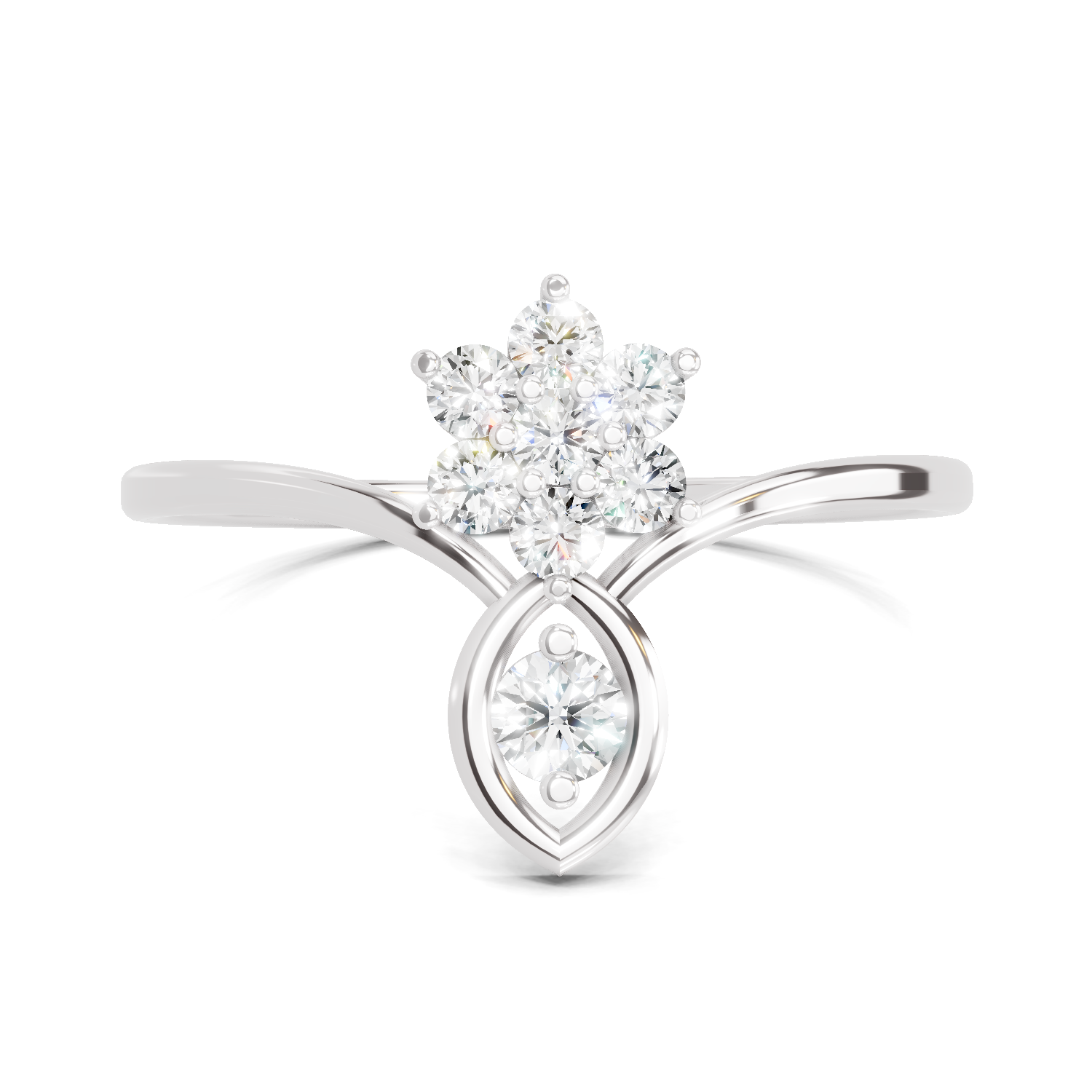 Sparkles Lab Grown Diamond 0.24 V-Shaped Floral Halo Ring| 14K White Gold