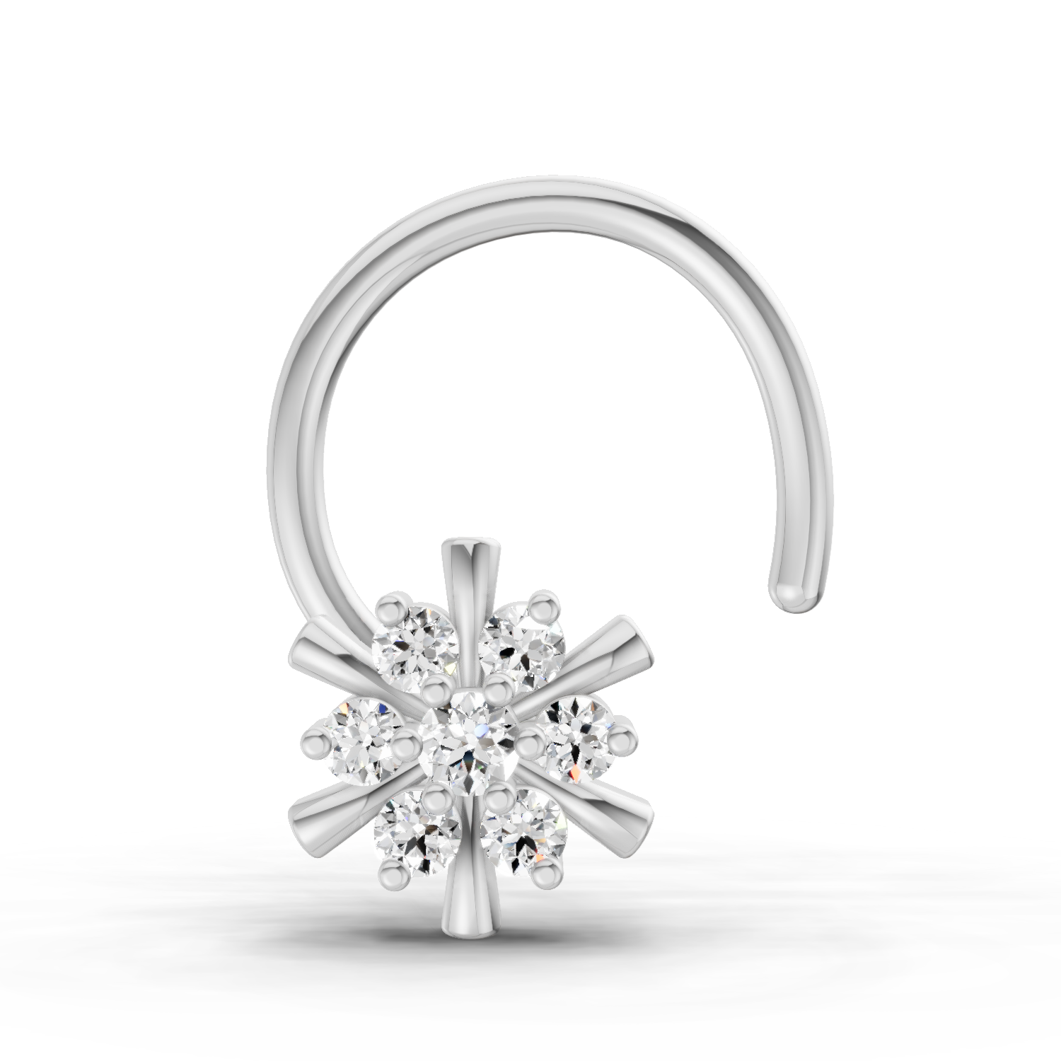 0.03 Carat Round Shape Snowflake Diamond Nose Pin | 14K White Gold