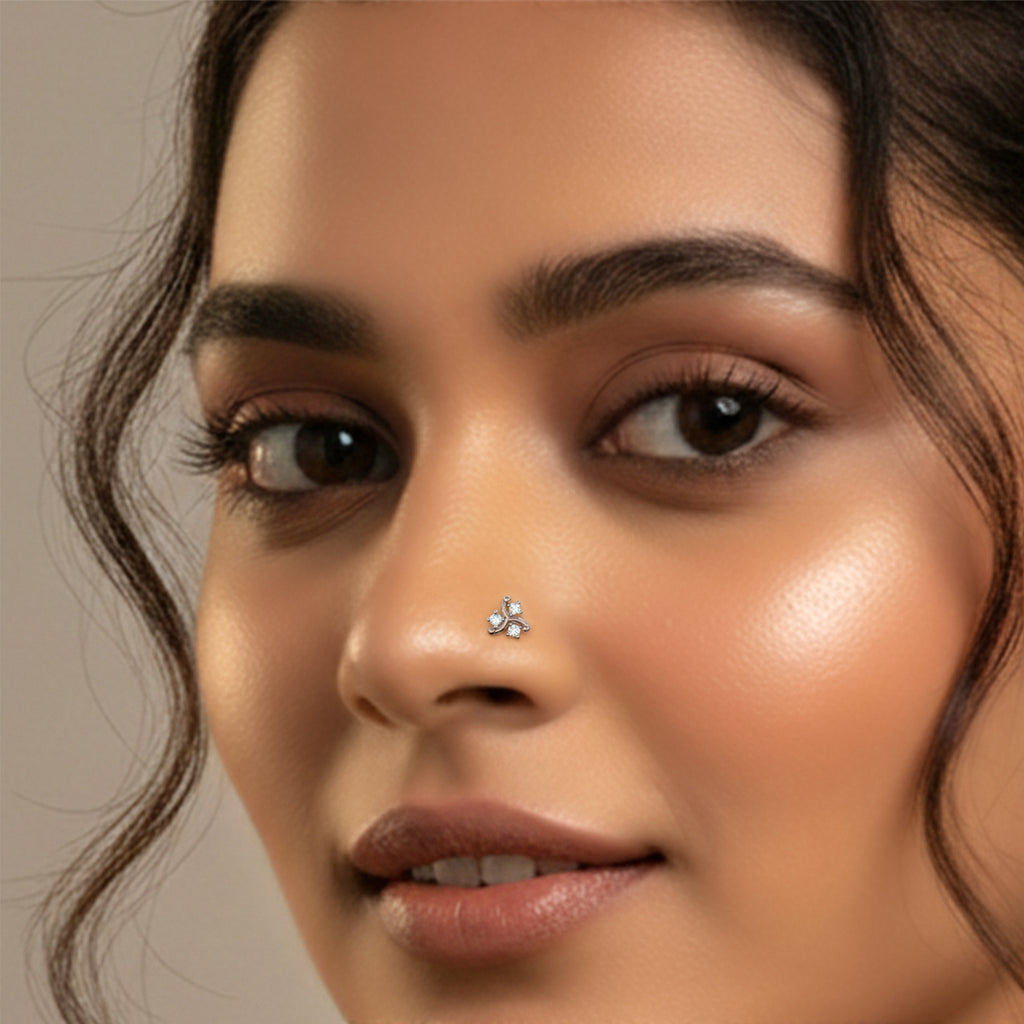 0.03 Carat Trinity Bloom Nose Pin | 14K White Gold