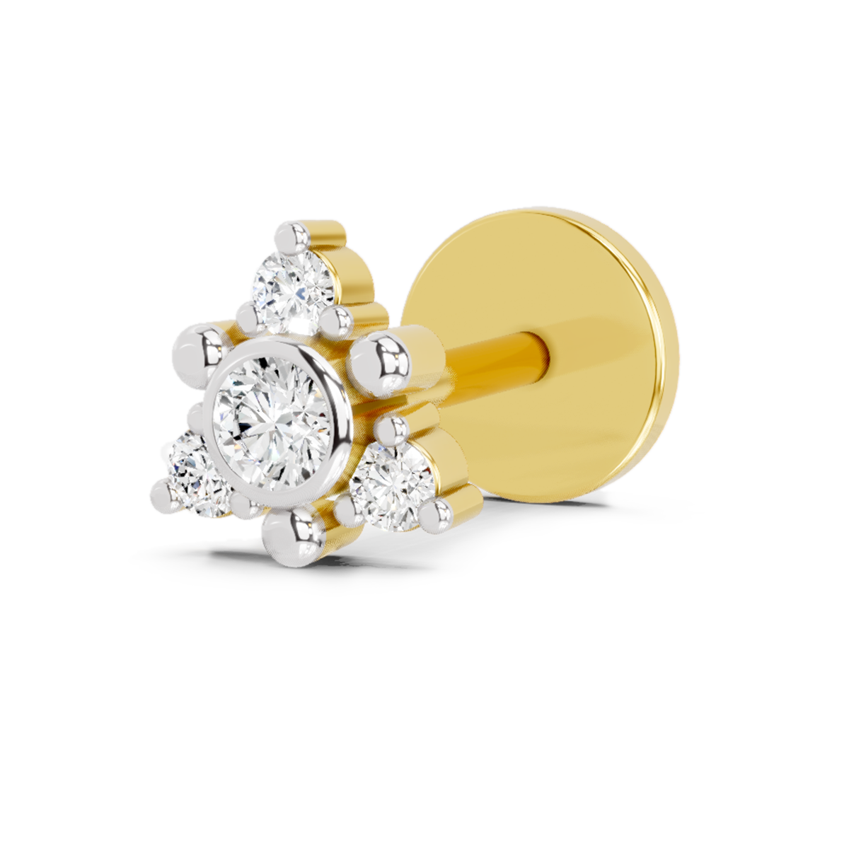 0.04 Ct Floral Nose Pin Round Shape | 14K Yellow Gold