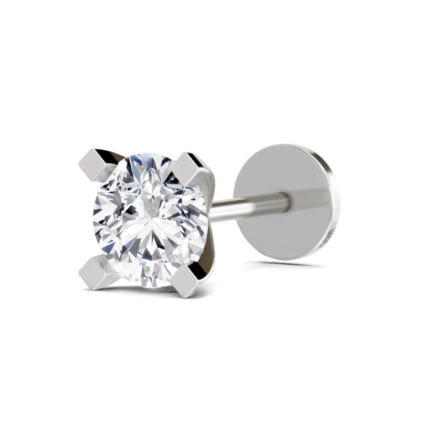 0.50 Carat Round Shape Solitaire Diamond Nose Pin | 14K White Gold-Screw