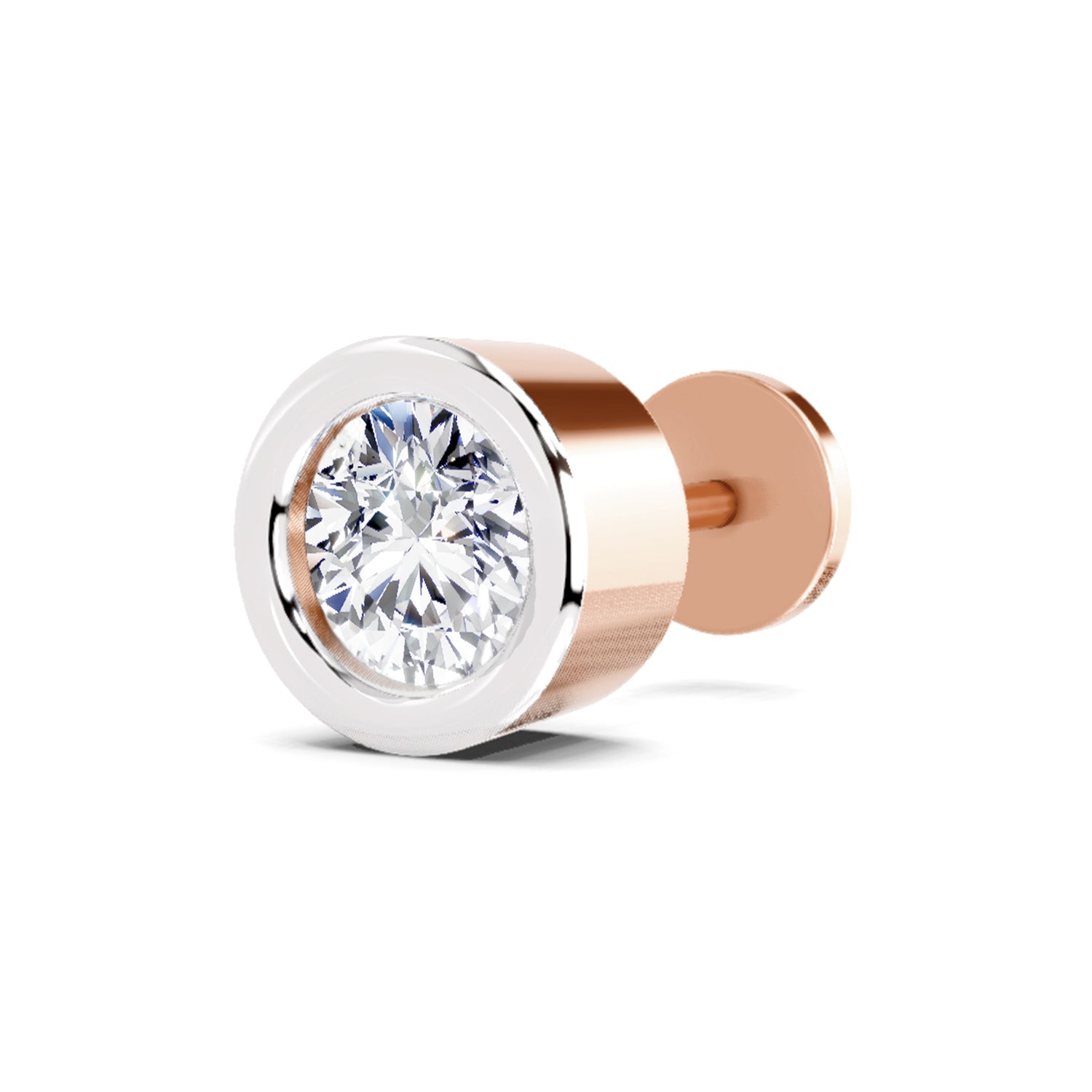 0.50 Carat Round Shape Bezel Solitaire Diamond Nose Pin | 14K Rose Gold -Screw