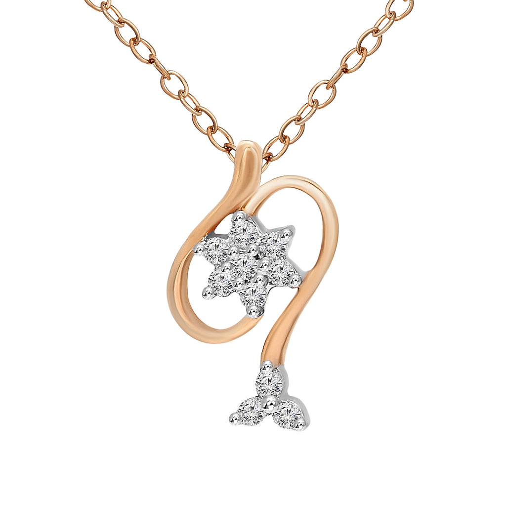 0.11 Ct Floral Diamond Pendant Necklace in 14Kt