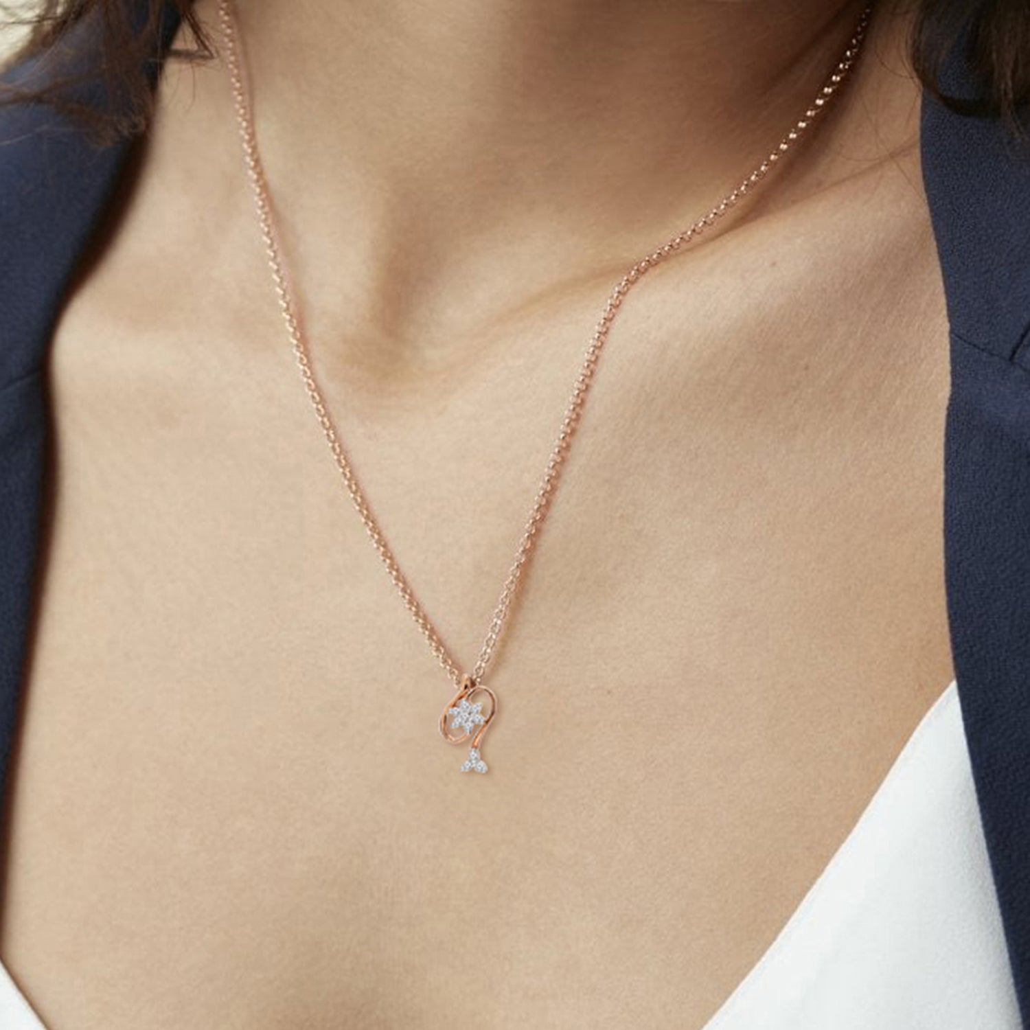 0.11 Ct Floral Diamonds Pendant Necklace | 14Kt Rose Gold