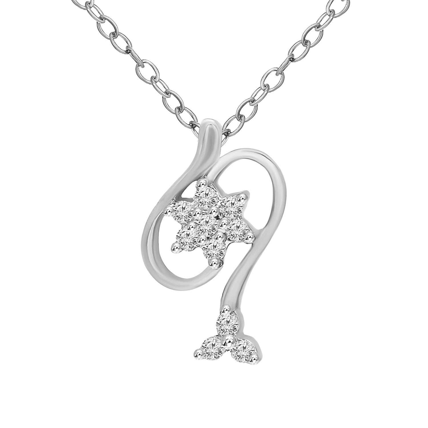 0.11 Ct Floral Diamonds Pendant Necklace | 14Kt White Gold