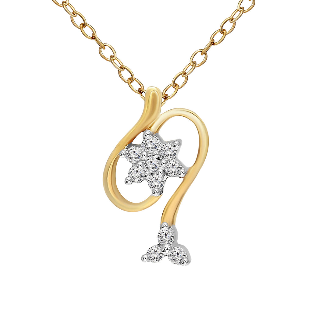 0.11 Ct Floral Diamond Pendant Necklace in 14Kt