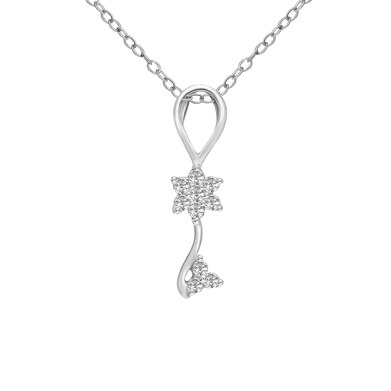 0.1 Ct Floral Diamond Pendant Necklace in 14Kt