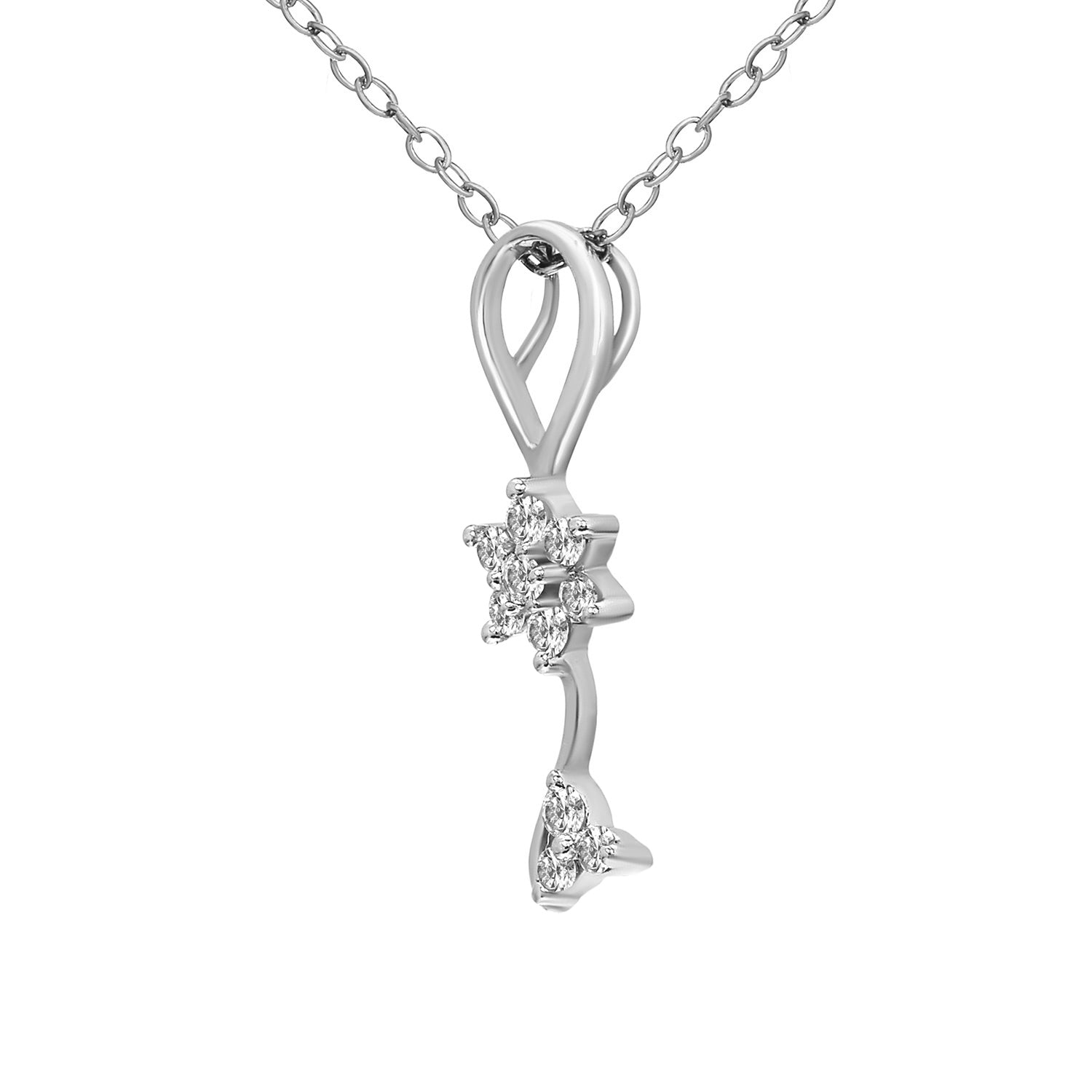 0.1 Ct Floral Diamonds Pendant Necklace | 14Kt White Gold