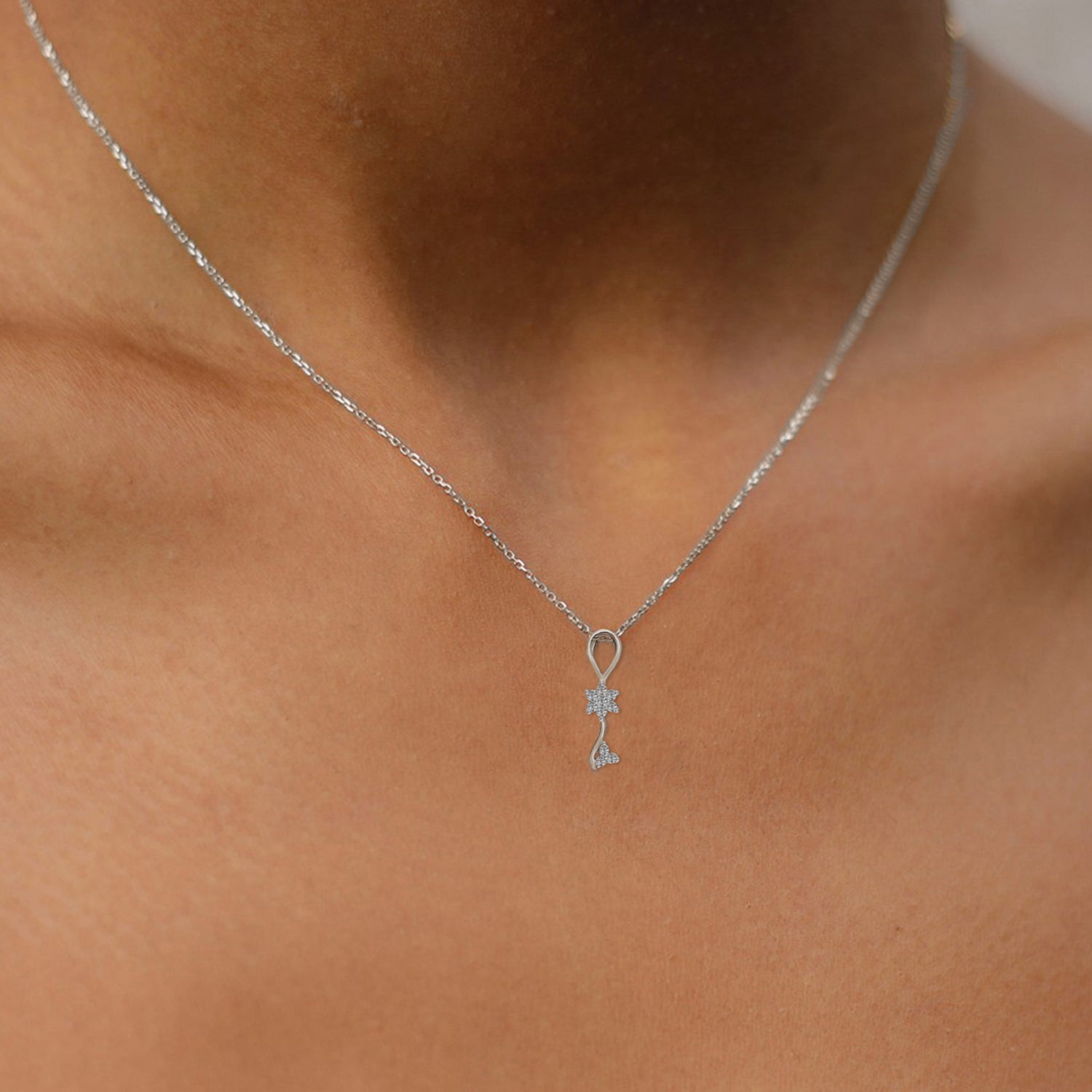 0.1 Ct Floral Diamonds Pendant Necklace | 14Kt White Gold