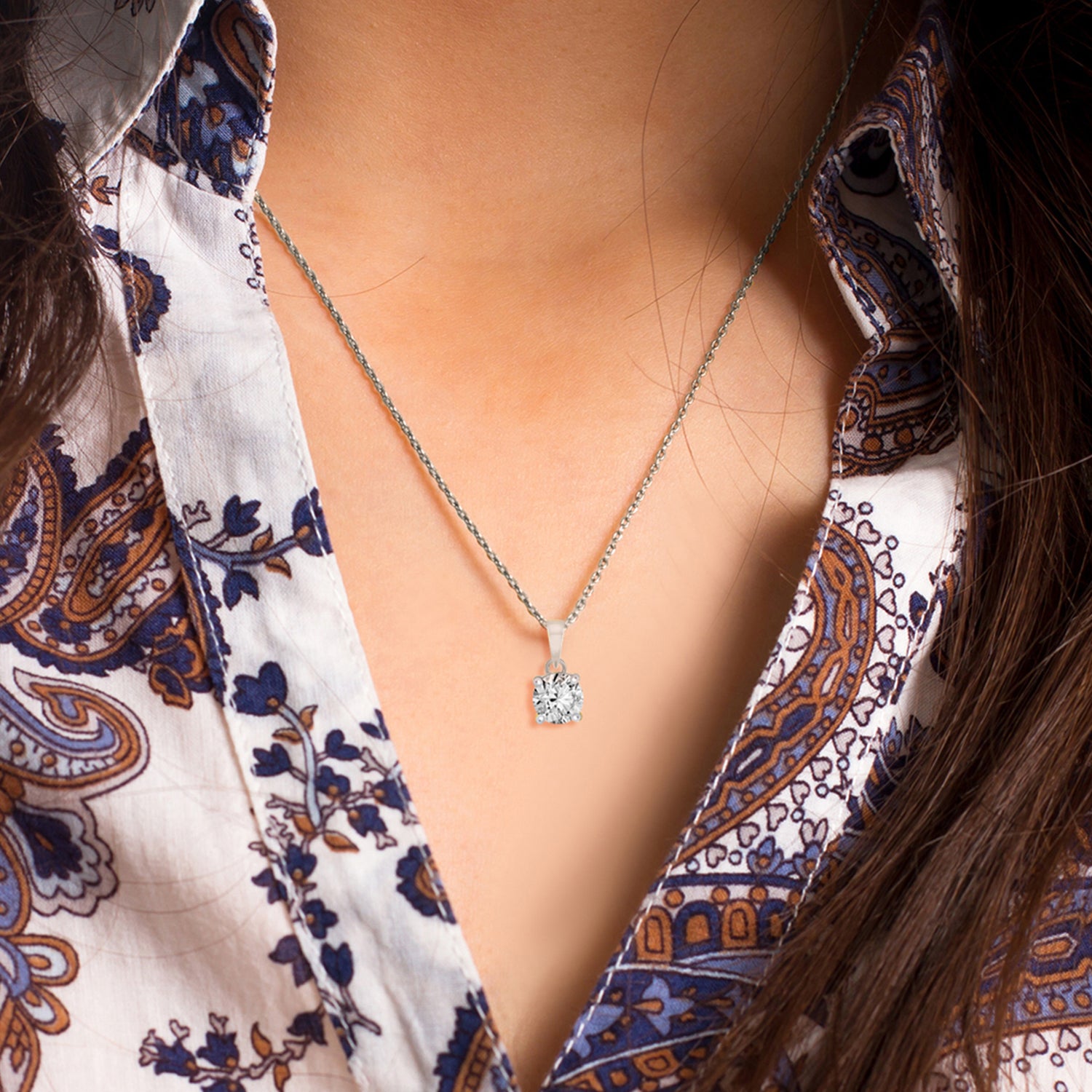 0.2 Ct Classic Solitaire Diamonds Pendant Necklace | 14Kt White Gold