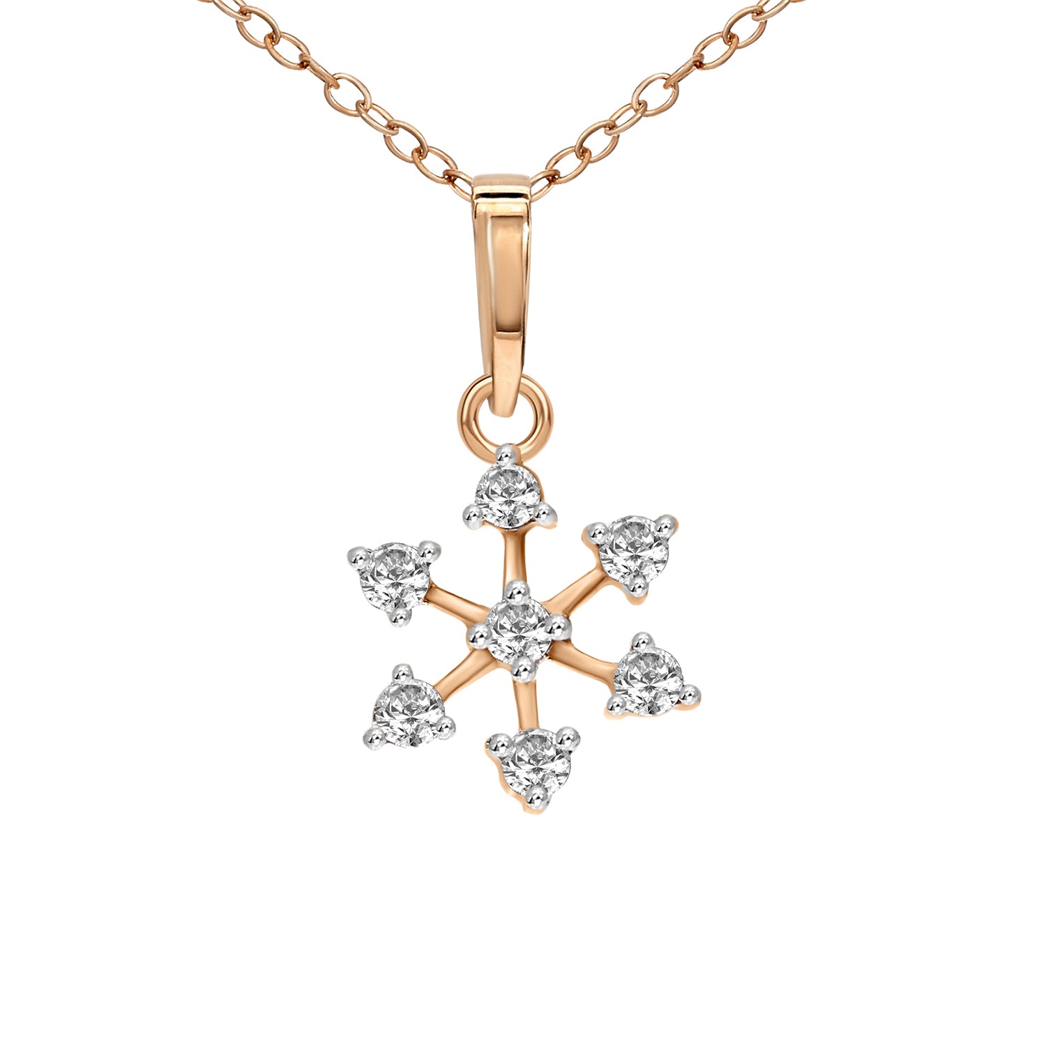 0.16 Ct Flower Blossom Diamonds Pendant Necklace | 14Kt Rose Gold