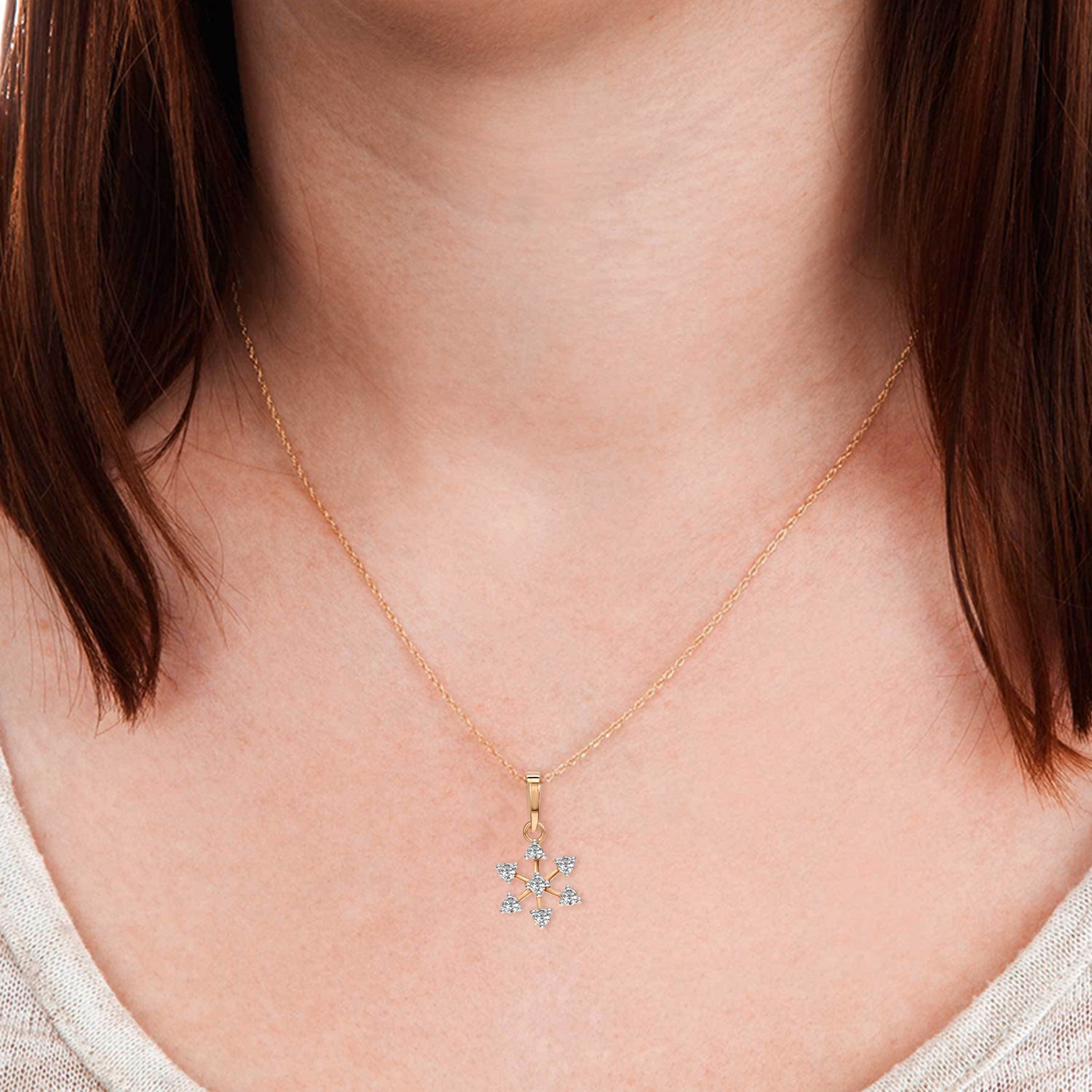 0.16 Ct Flower Blossom Diamonds Pendant Necklace | 14Kt Rose Gold