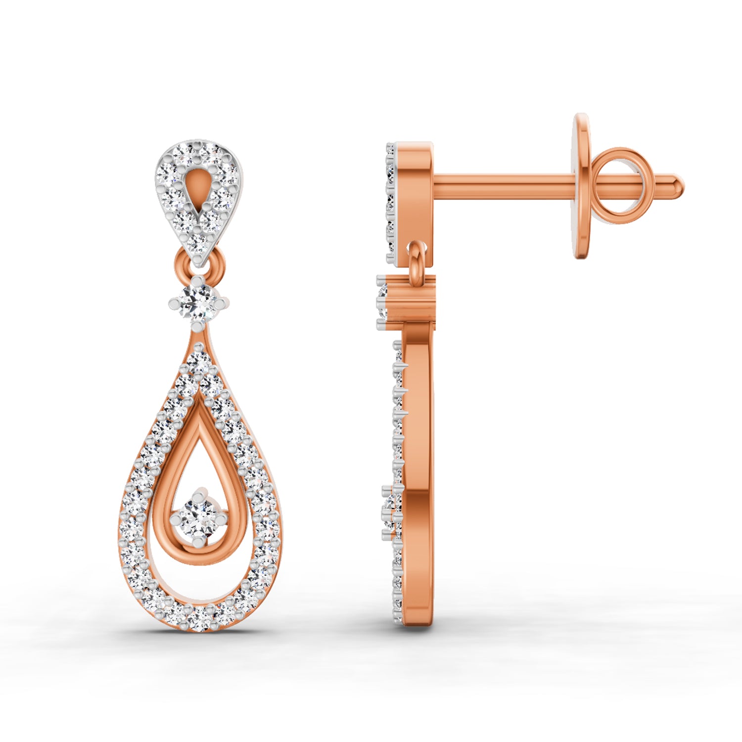 0.21 Ct Round Shape Dangle Diamond Earrings | 14K Rose Gold