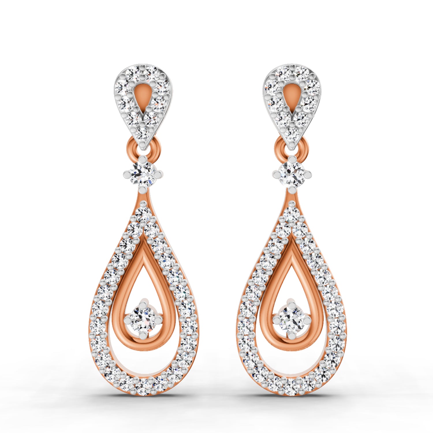 0.21 Ct Round Shape Dangle Diamond Earrings | 14K Rose Gold